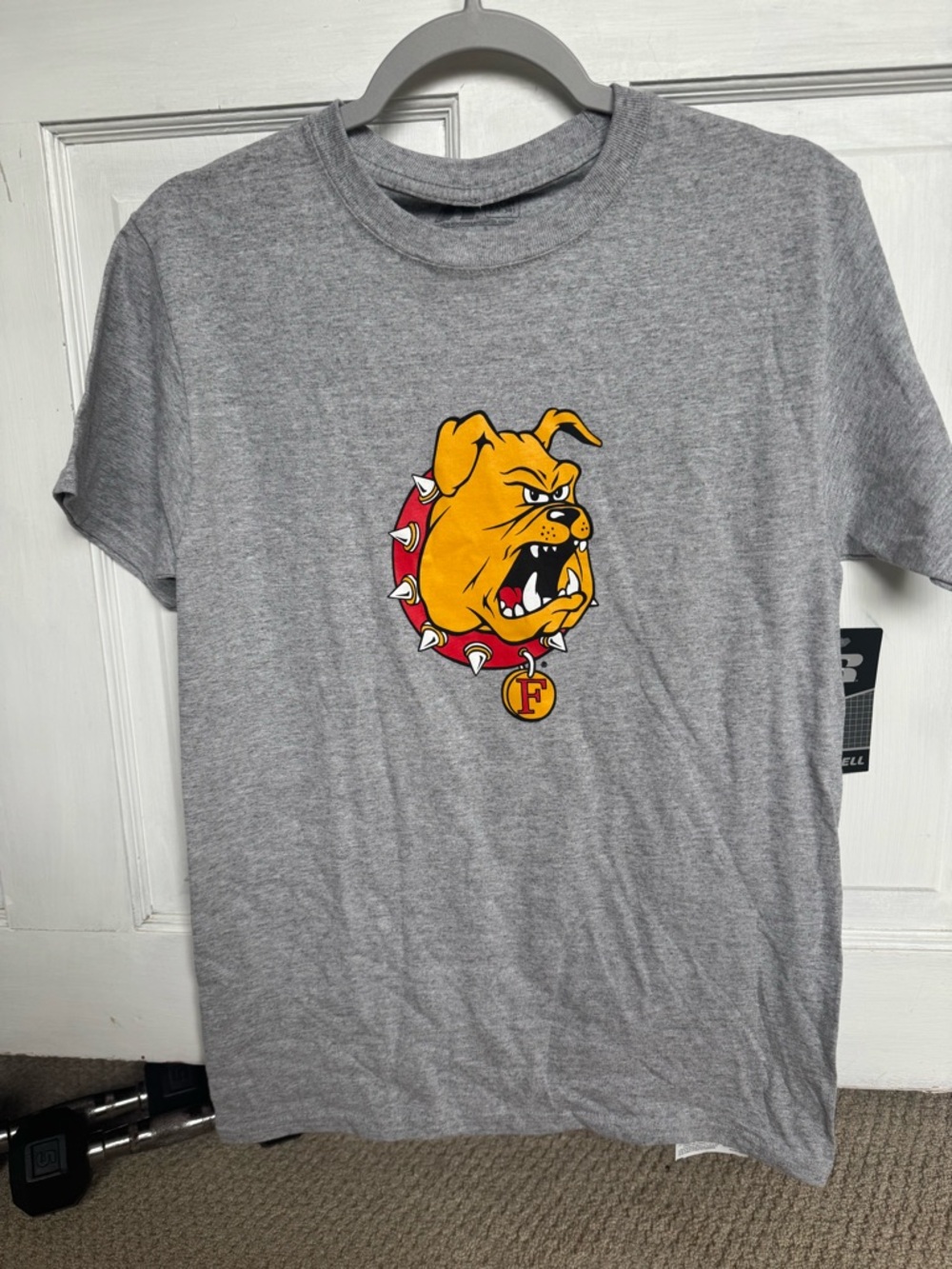 FERRIS STATE Russell Athletic Gray Tee with Yellow Bulldog Graphic